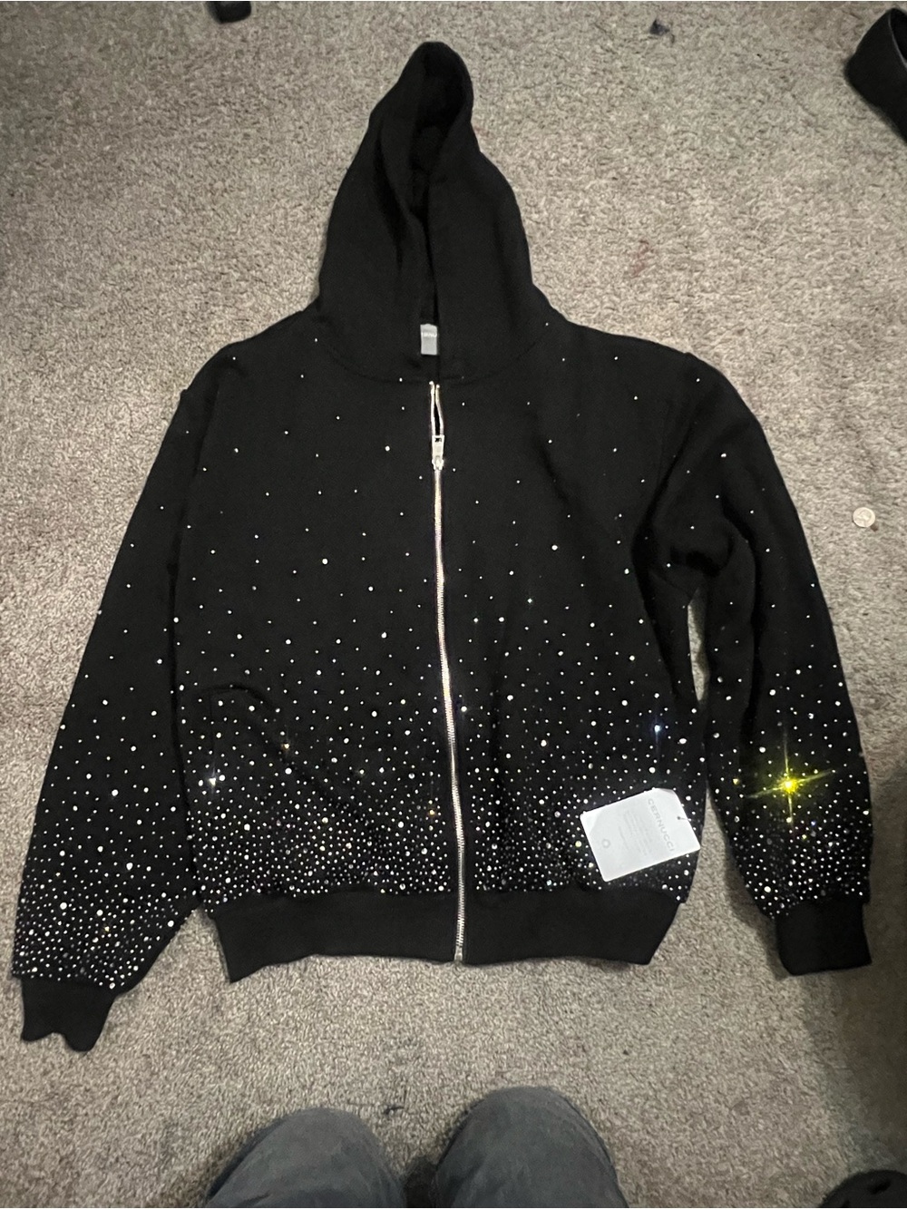 Black Rhinestone Zip Hoodie Vest for Women